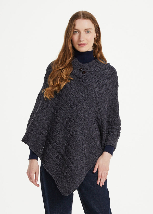 Aran Woollen Mills Cable Knit Poncho – Charcoal