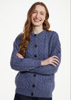 Achill Island Merino Wool Ladies Aran Cardigan | Denim