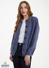 Achill Island Merino Wool Ladies Aran Cardigan | Denim