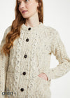 Ladies Aran Cardigan in Flecked Cream | 100% Wool