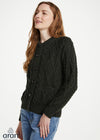 Inagh Ladies Aran Cardigan | Army Green | 100% Worsted Wool