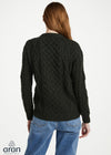 Inagh Ladies Aran Cardigan | Army Green | 100% Worsted Wool