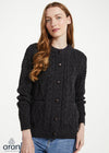 Inagh Ladies Aran Cardigan | Charcoal Worsted Wool