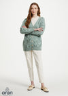 Downpatrick Ladies Merino Wool Aran Cardigan | Mint Green