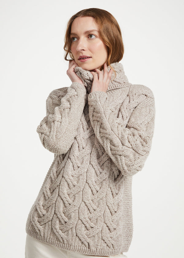 Women's Aran Cowl Neck Chunky Sweater | Oatmeal