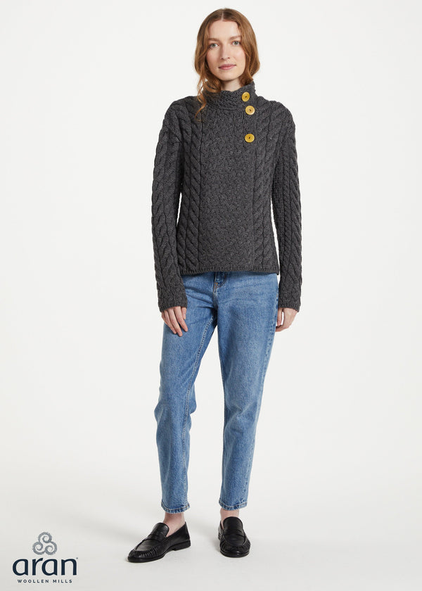 Aran 3 Buttons Trellis Cardigan | Charcoal