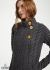 Aran 3 Buttons Trellis Cardigan | Charcoal