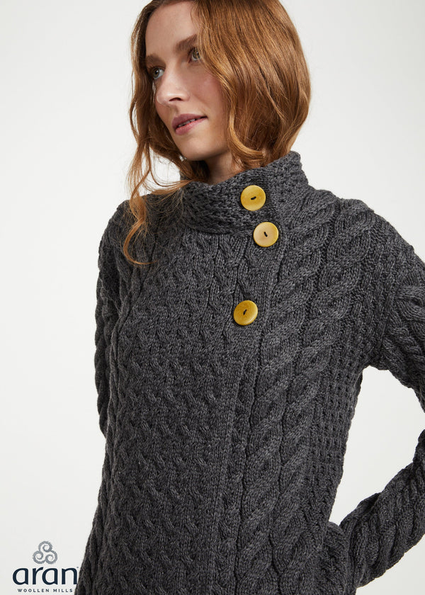 Aran 3 Buttons Trellis Cardigan | Charcoal