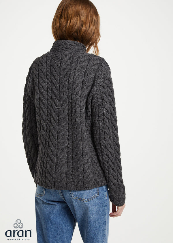 Aran 3 Buttons Trellis Cardigan | Charcoal