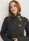 Aran 3 Buttons Trellis Cardigan | Charcoal