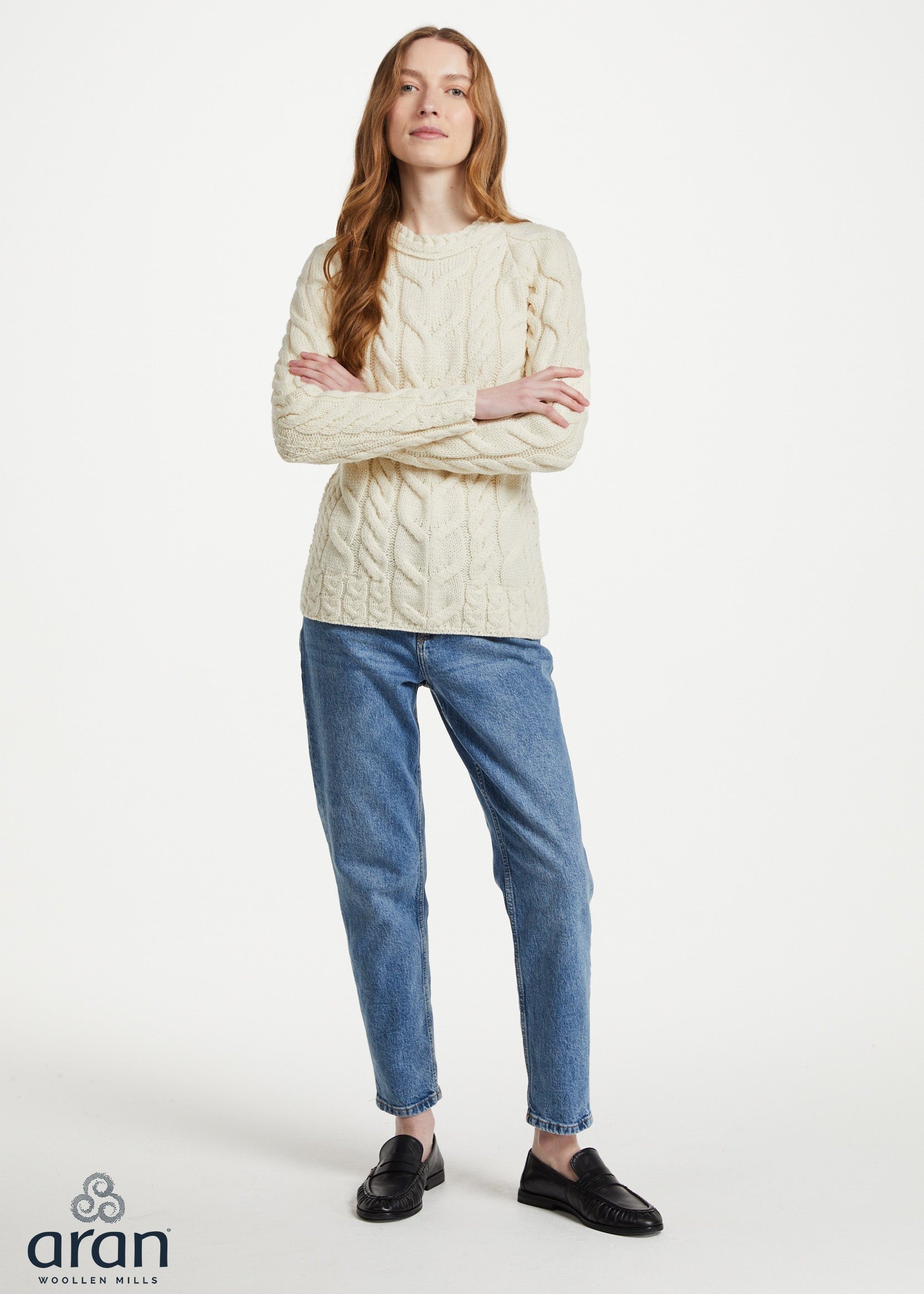 Women's Listowel Aran Cabled Sweater – Natural