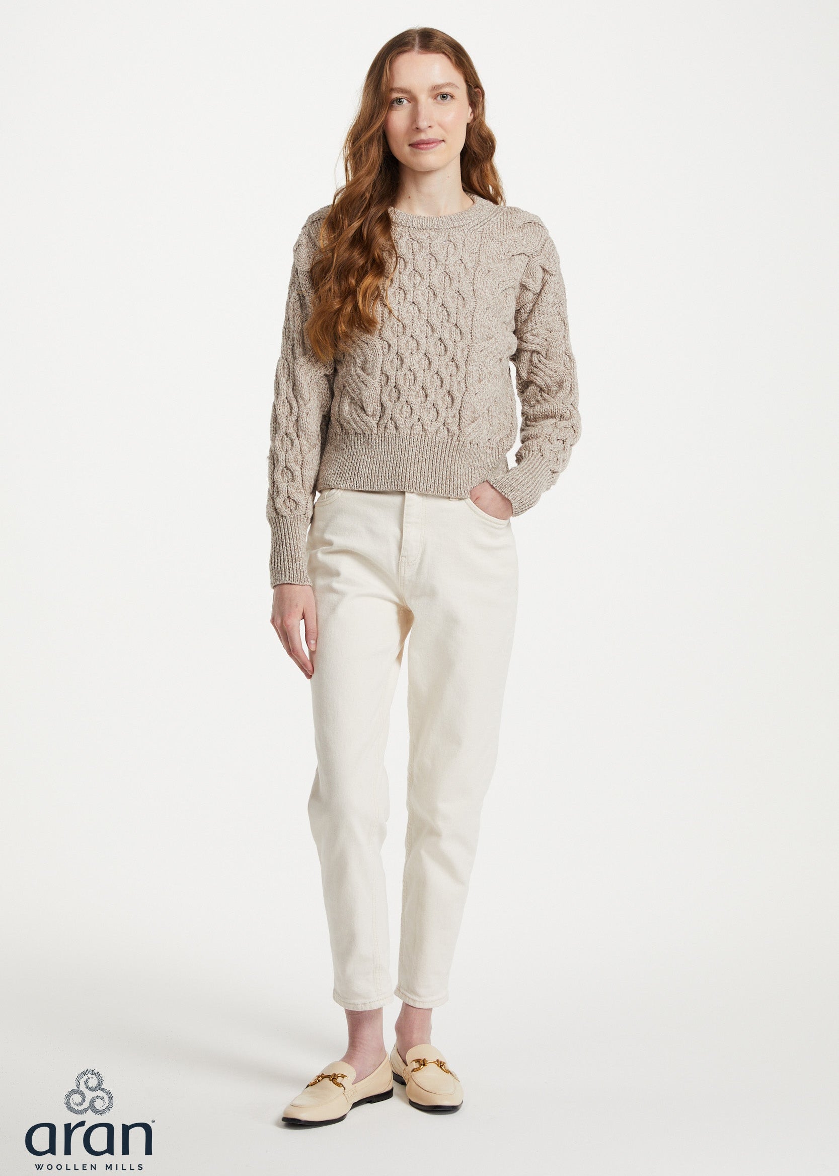 Crop Cable Knit Aran Sweater | Oatmeal