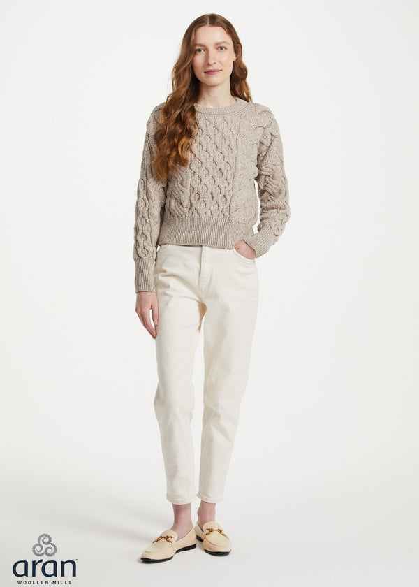 Crop Cable Knit Aran Sweater | Oatmeal