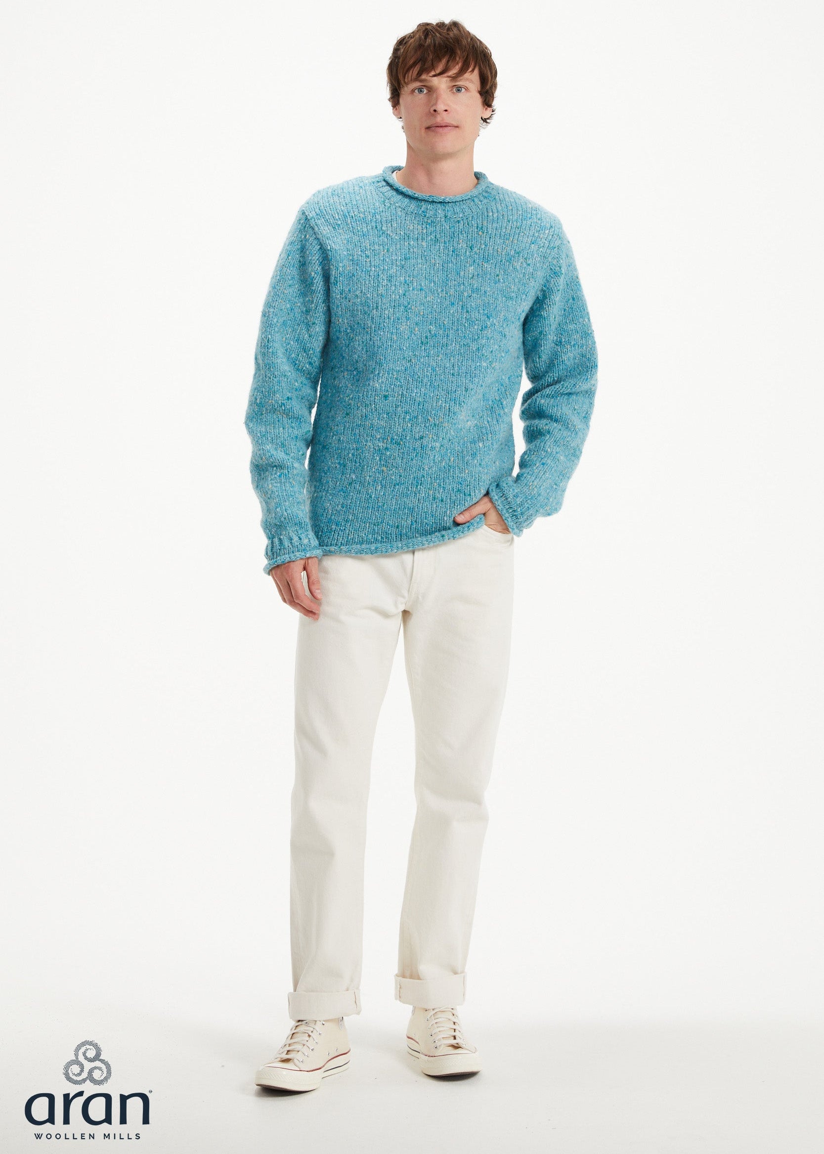 Donegal Roll Neck Fisherman Sweater - Ocean Treasure | 100% Wool