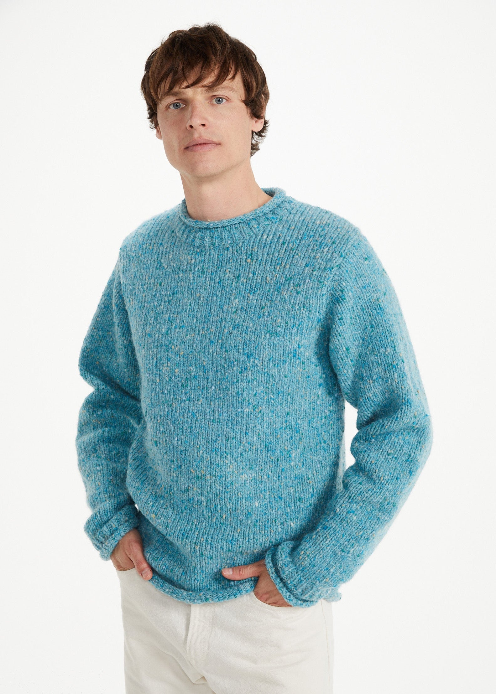 Donegal Roll Neck Fisherman Sweater - Ocean Treasure | 100% Wool