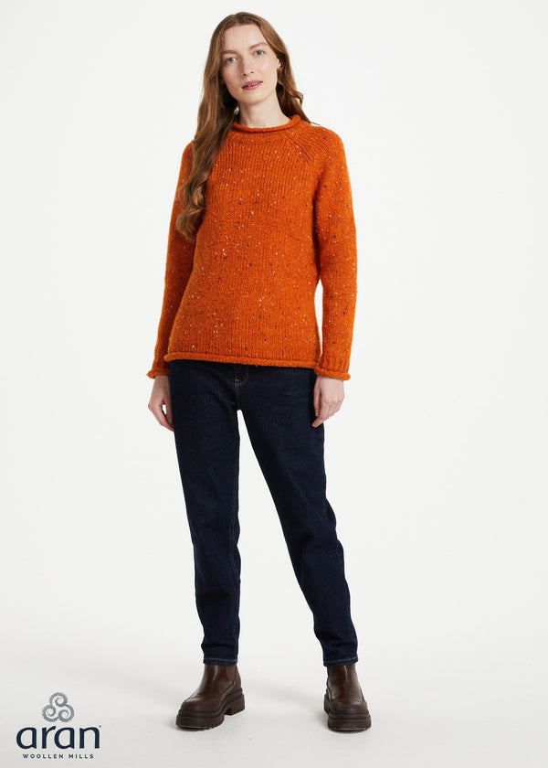 Ladies Donegal Roll Neck Sweater - Orange | 100% Wool Knitwear