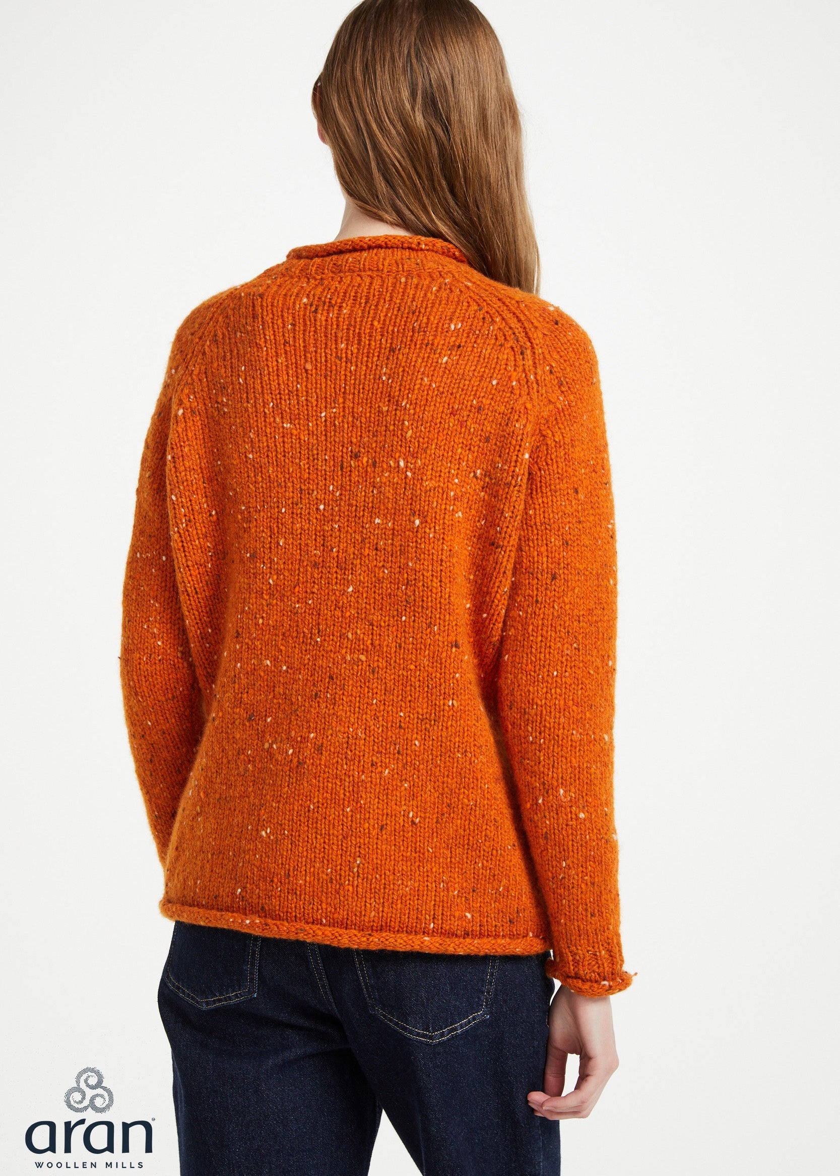 Ladies Donegal Roll Neck Sweater - Orange | 100% Wool Knitwear