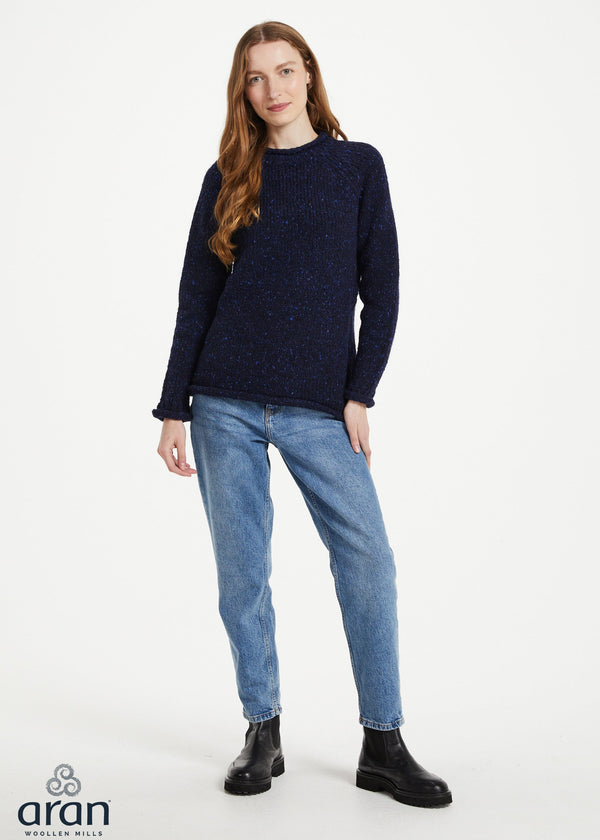 Women's Donegal Roll Neck Sweater - Navy | 100% Wool Knitwear