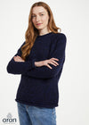 Women's Donegal Roll Neck Sweater - Navy | 100% Wool Knitwear