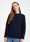 Women's Donegal Roll Neck Sweater - Navy | 100% Wool Knitwear