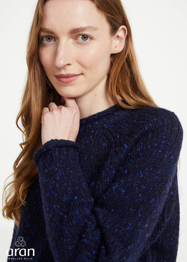 Women's Donegal Roll Neck Sweater - Navy | 100% Wool Knitwear