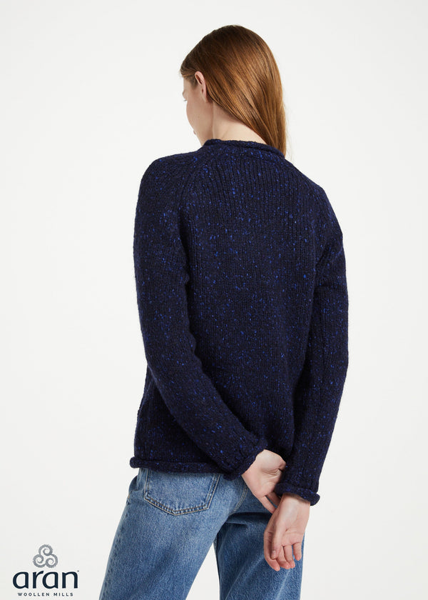 Women's Donegal Roll Neck Sweater - Navy | 100% Wool Knitwear