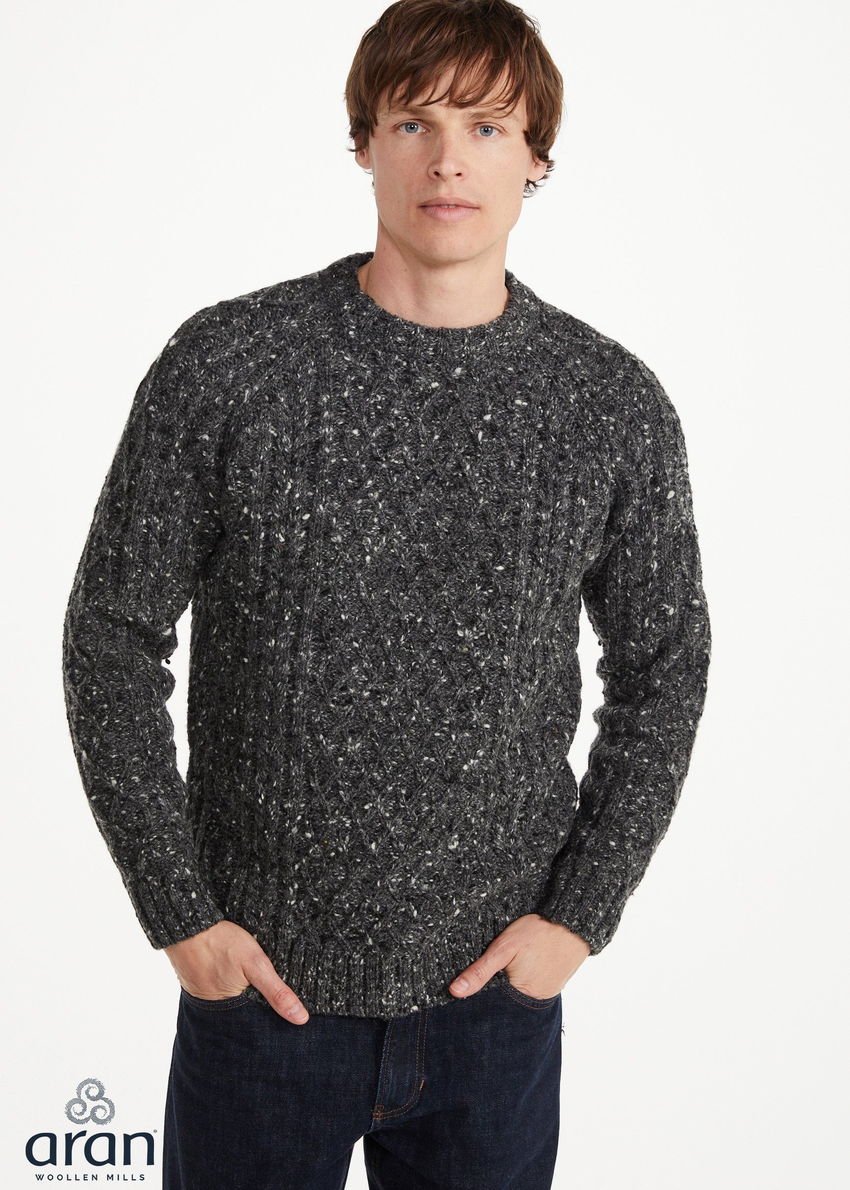 Donegal Tweed Celtic Design Aran Sweater | Charcoal