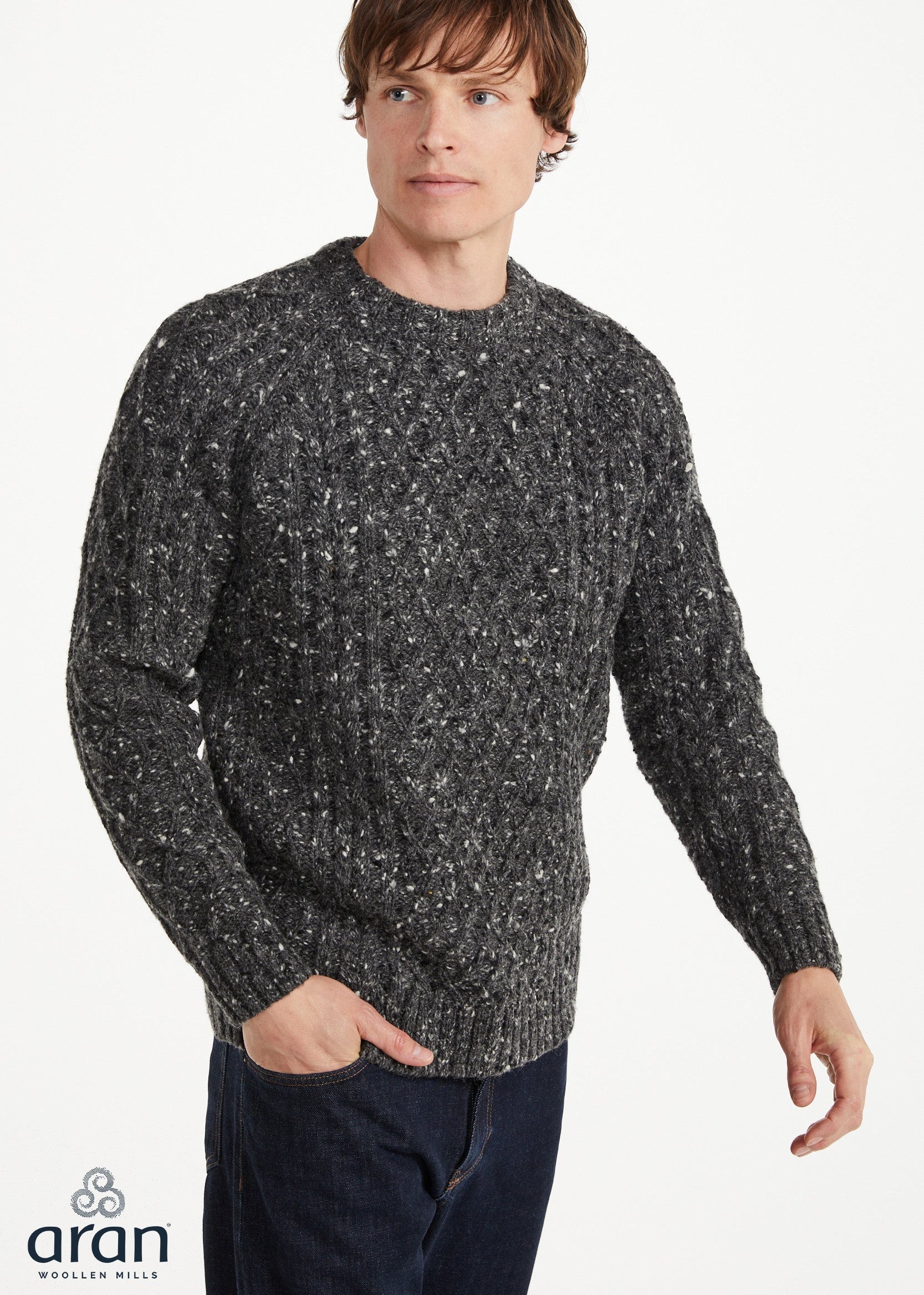 Donegal Tweed Celtic Design Aran Sweater | Charcoal