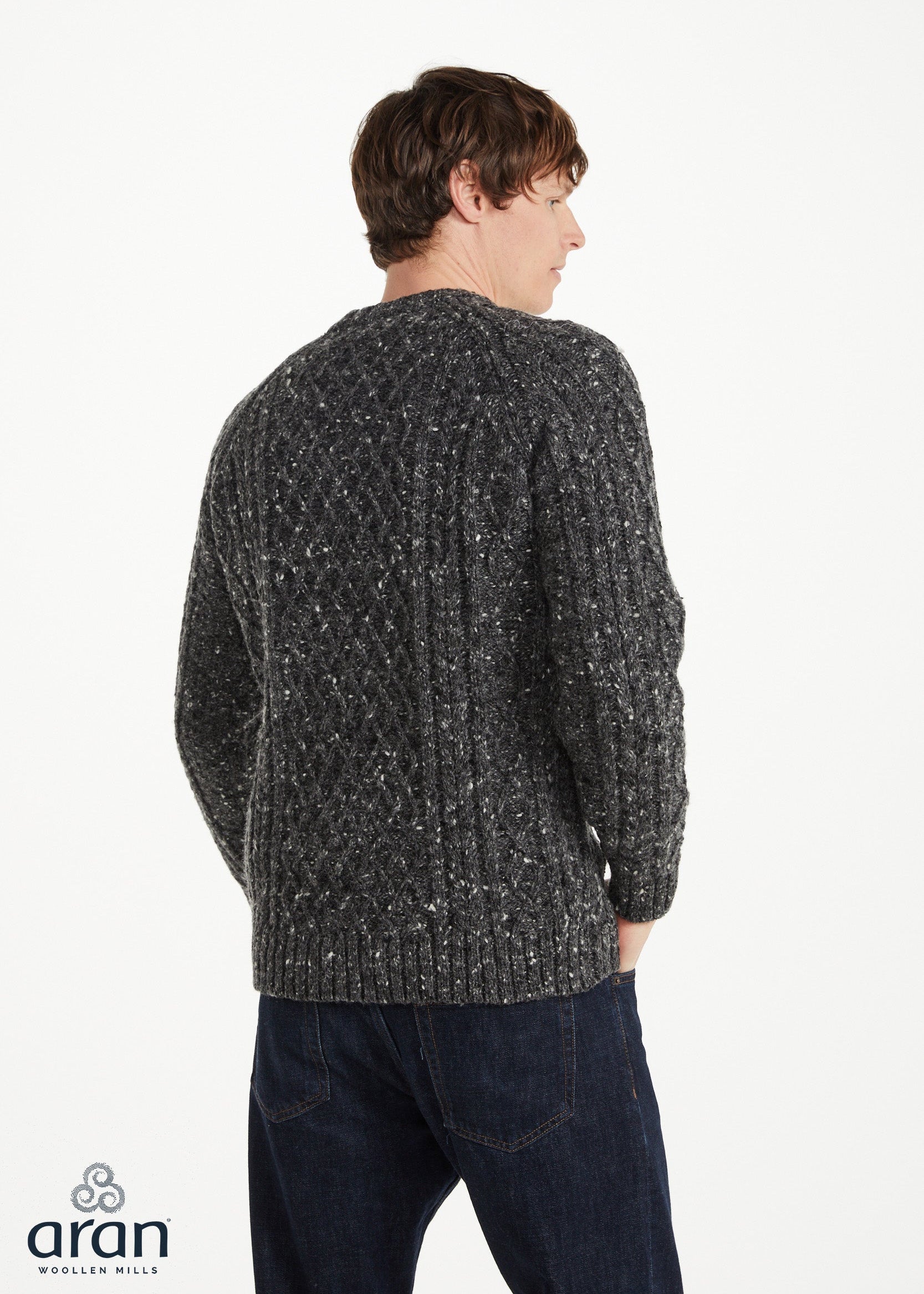 Donegal Tweed Celtic Design Aran Sweater | Charcoal