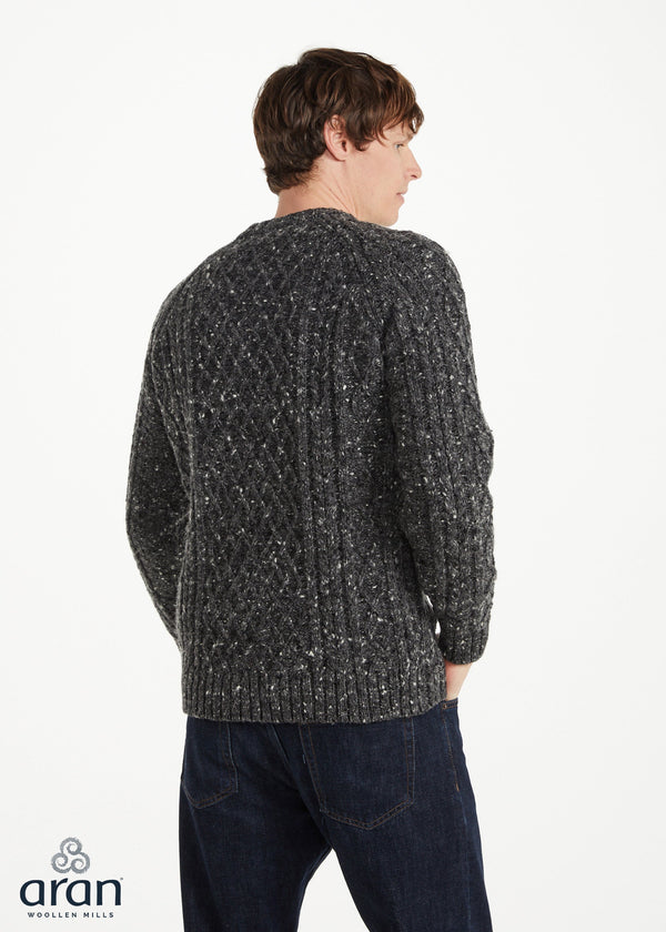Donegal Tweed Celtic Design Aran Sweater | Charcoal