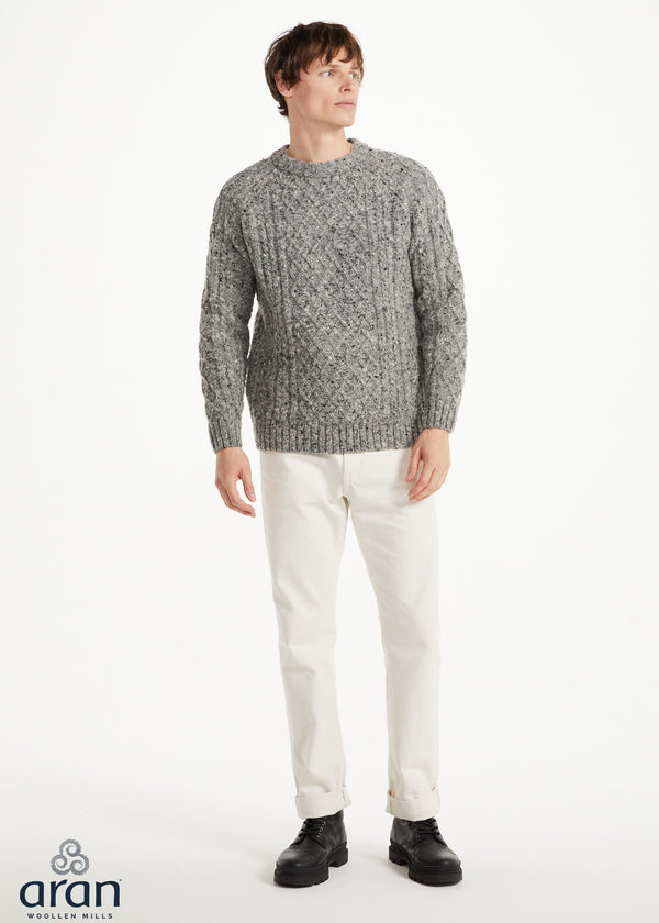 Donegal Tweed Aran Crew Neck Sweater | Silver