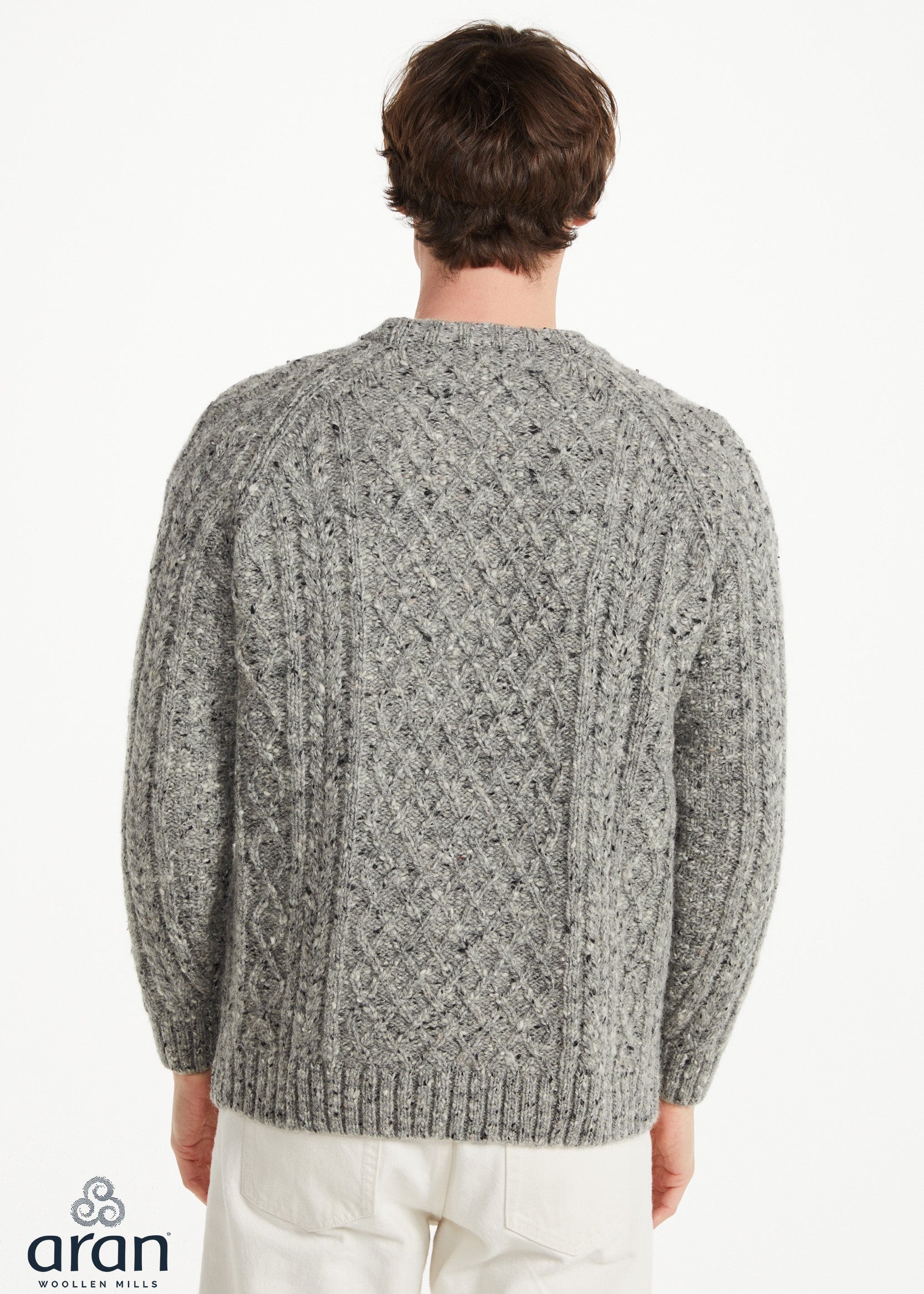 Donegal Tweed Aran Crew Neck Sweater | Silver