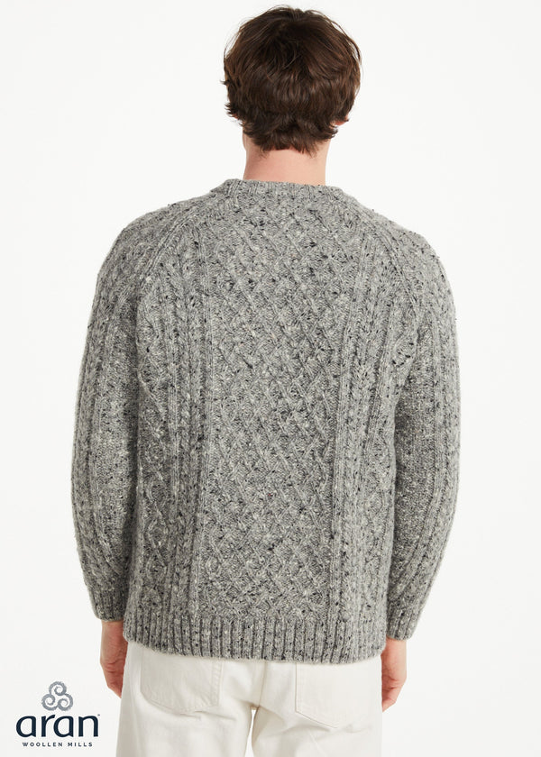 Donegal Tweed Aran Crew Neck Sweater | Silver Fleck