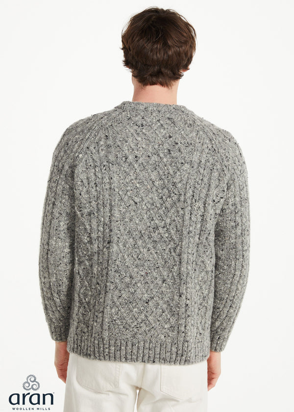 Donegal Tweed Aran Crew Neck Sweater | Silver