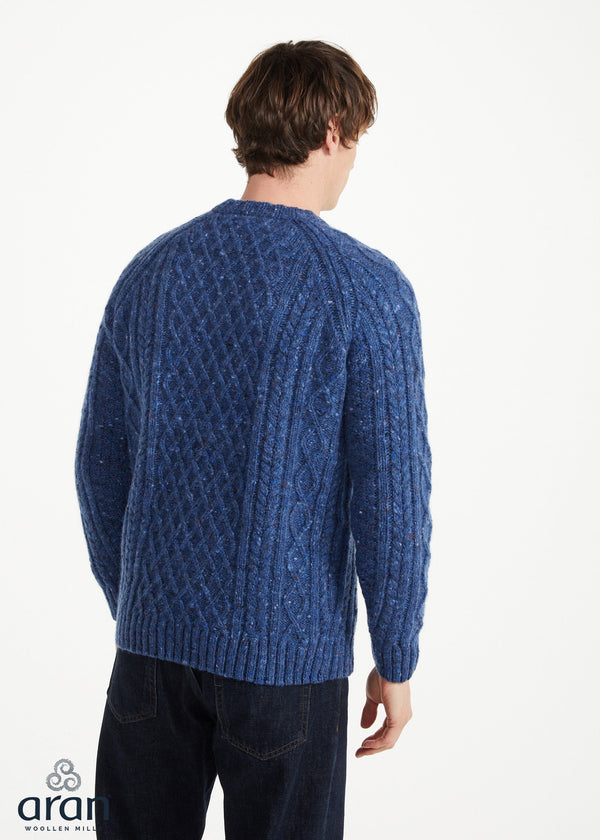 Donegal Tweed Aran Crew Neck Sweater | Blue Fleck