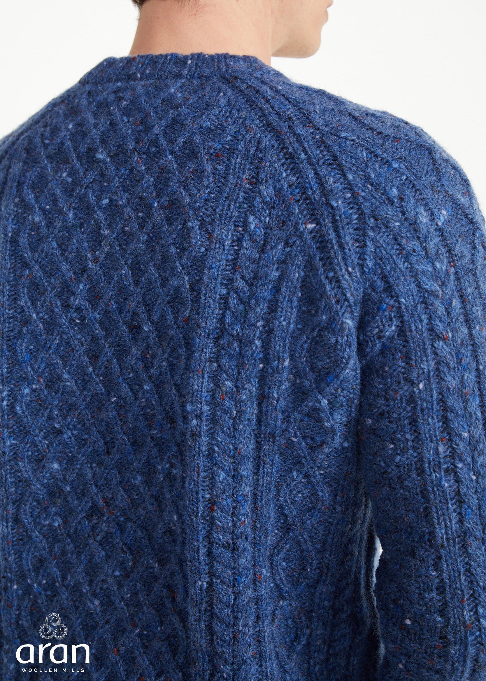 Donegal Tweed Aran Crew Neck Sweater | Blue