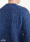 Donegal Tweed Aran Crew Neck Sweater | Blue Fleck