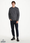 Unisex Aran Handknit Crew Neck Sweater - Silver | 100% Merino Wool