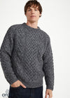 Unisex Aran Handknit Crew Neck Sweater - Silver | 100% Merino Wool