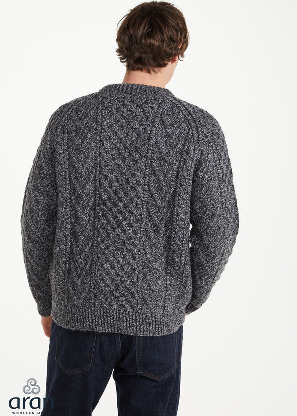 Unisex Aran Handknit Crew Neck Sweater - Silver | 100% Merino Wool