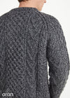 Unisex Aran Handknit Crew Neck Sweater - Silver | 100% Merino Wool
