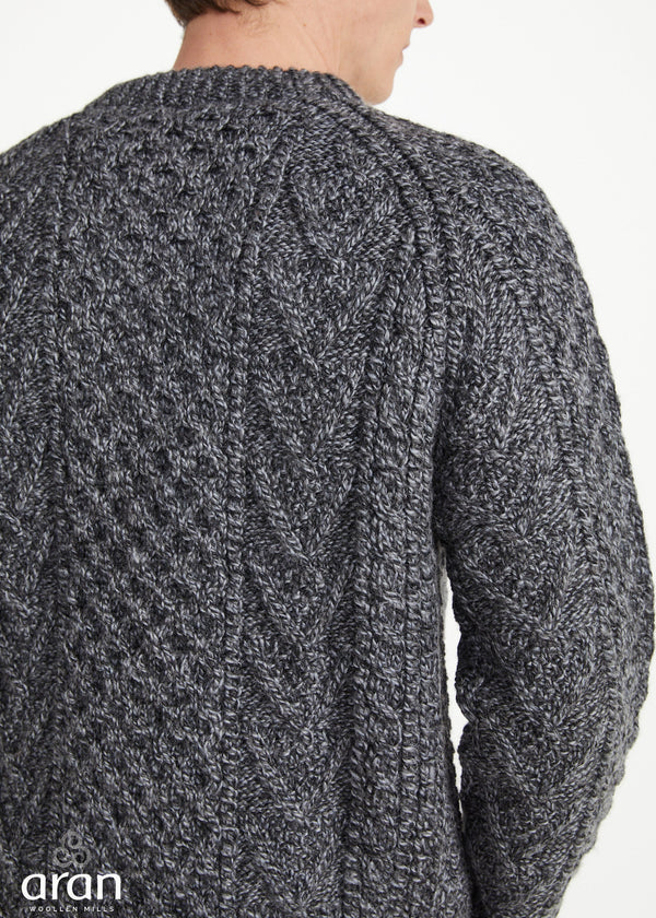 Unisex Aran Handknit Crew Neck Sweater - Silver | 100% Merino Wool