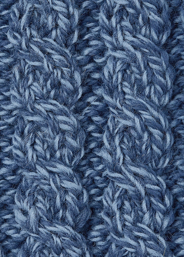 Men's Aran Merino Wool Button Collar Sweater | Denim - Clearance