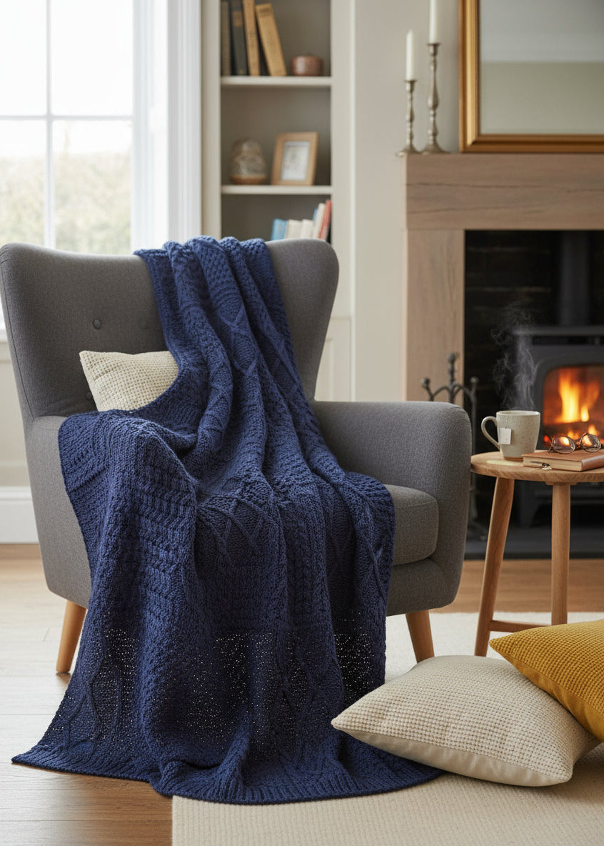 Aran Patchwork Blanket | Midnight Navy