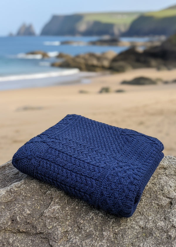 Aran Patchwork Blanket | Midnight Navy