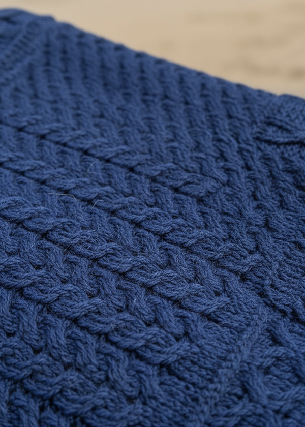 Close-up of a blue knitted fabric texture
