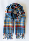 Irish Wool Scarf Short Blue Red Mustard Check