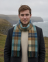 Irish Wool Scarf Long Citrus Blue Brown Plaid