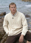 Men's Dublin Shawl Collar Aran Sweater | Natural Merino Wool