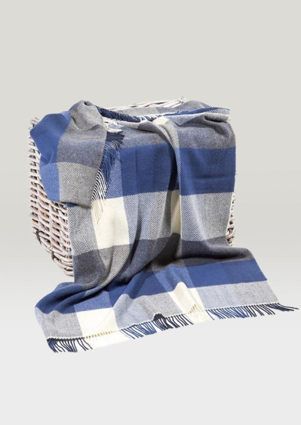 John Hanly Cashmere Merino Throw | Blue Check